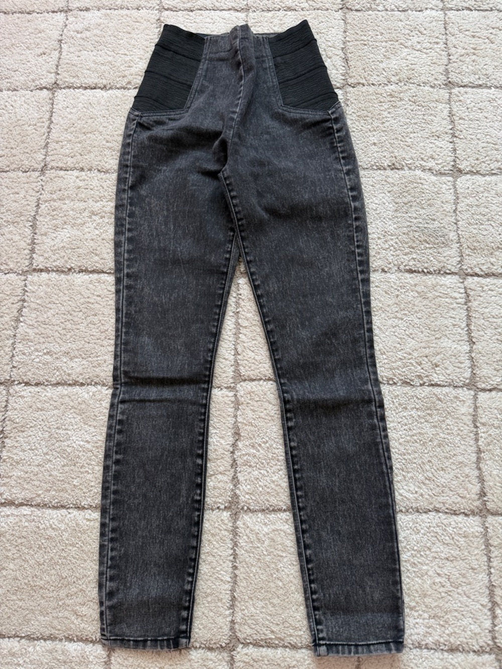bebe dark grey High-Rise Slim Stretch Jeans with Ribbed Waistband
